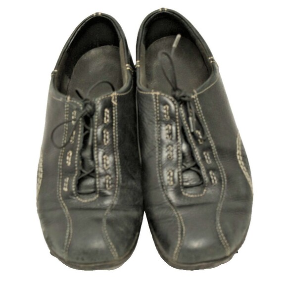 CLARKS Women"s sz 8M Black Leather Lace-Up Oxford Bowling-Type Shoes - Picture 2 of 10
